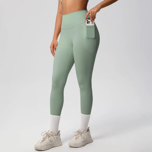 Pantalones Leggings de Mujer de Cintura Alta Elásticos para Yoga Mallas con Bolsillos Push Up Ropa Deportiva para Fitness Running Pantalones de Color Liso