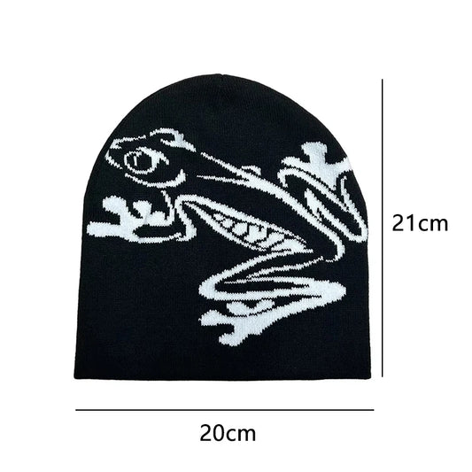 Tree Frog Print Beanie Men Women, Stretchy Knit Skull Cap for Outdoor Sports, Casual Streetwear, Unisex Cuffed Winter Hat