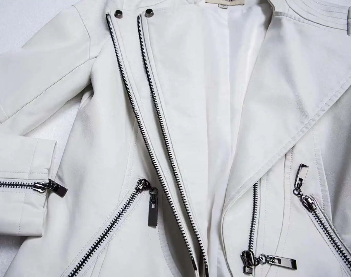 Women's Leather Jacket European and American Fashion Motorcycle Slim Short Leather Jacket Zipper
