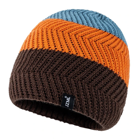 Unisex JZML Letter Label Decor Beanie Hat Casual Colorful Stripes Winter Knitted Hat Daily Life And Outdoor Ski Sports Cap