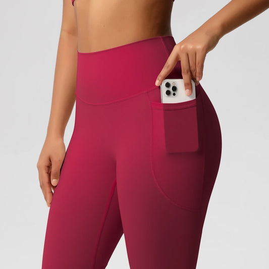 Pantalones Leggings de Mujer de Cintura Alta Elásticos para Yoga Mallas con Bolsillos Push Up Ropa Deportiva para Fitness Running Pantalones de Color Liso