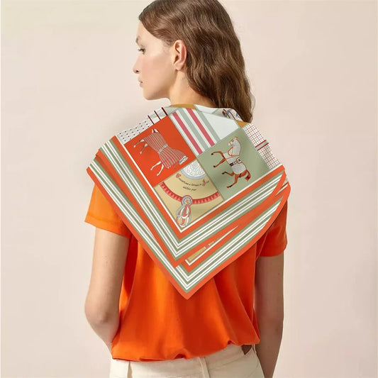 90x90cm New Design Horse Universe Printed Twill Silk Scarf Square Scarves Lady Wraps Kerchief Woman Neck Shawl Wraps