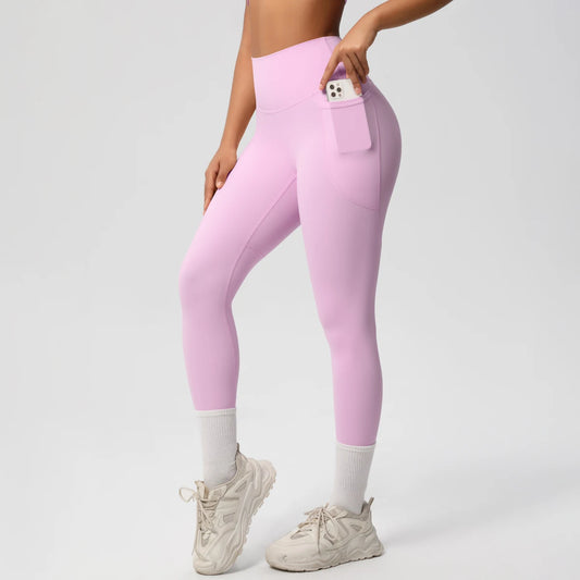 Pantalones Leggings de Mujer de Cintura Alta Elásticos para Yoga Mallas con Bolsillos Push Up Ropa Deportiva para Fitness Running Pantalones de Color Liso