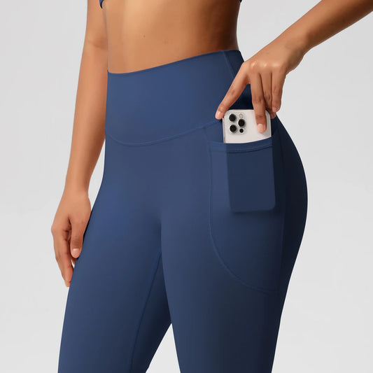 Pantalones Leggings de Mujer de Cintura Alta Elásticos para Yoga Mallas con Bolsillos Push Up Ropa Deportiva para Fitness Running Pantalones de Color Liso