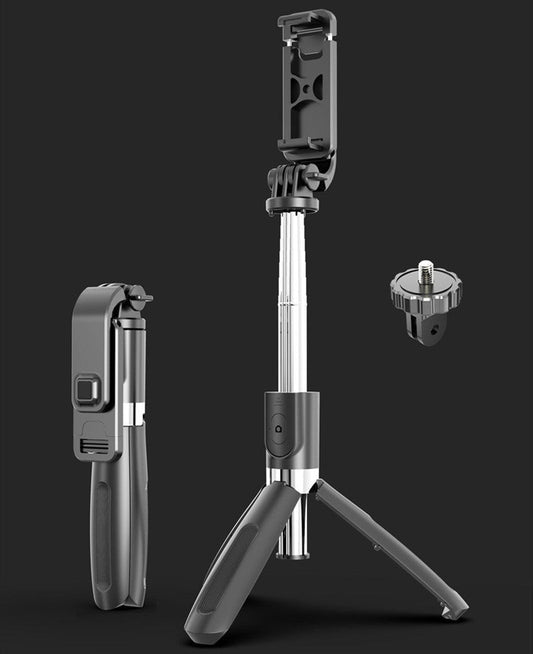 Ancient Energy Apple-compatible tripod selfie stick with Bluetooth remote for smartphones, adjustable stand for photos and videos.