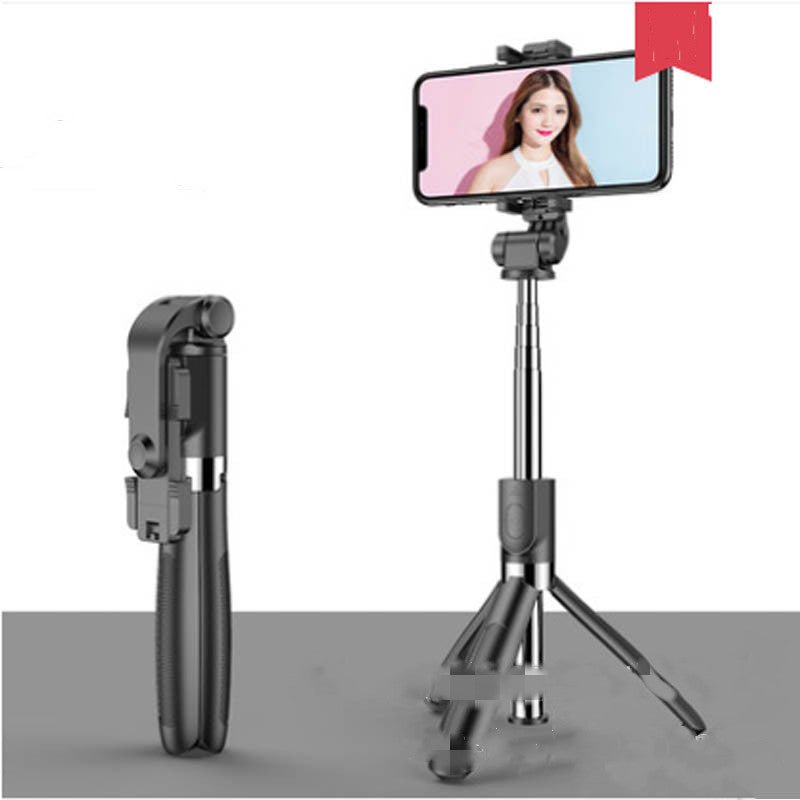 Ancient Energy Apple-compatible tripod selfie stick with Bluetooth remote for smartphones, adjustable and portable for photos and videos.