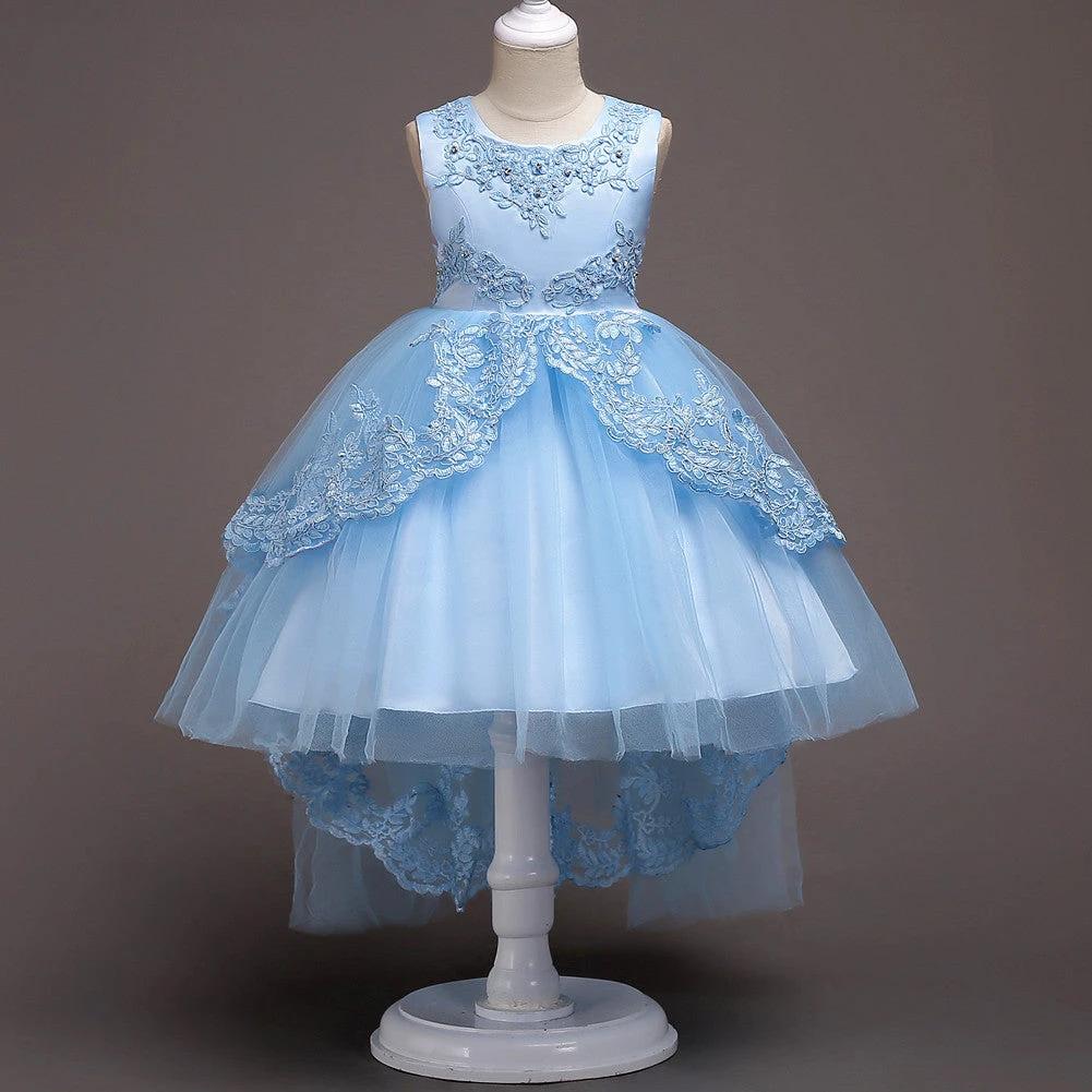 Children's princess dress by Ancient Energy featuring a pink satin gown with lace details and a tiara for special occasions.