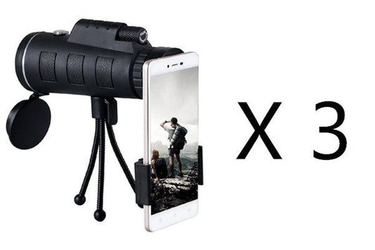 Ancient Energy Apple-compatible monocular telescope with zoom, compass, phone clip, and tripod for outdoor viewing and navigation.
