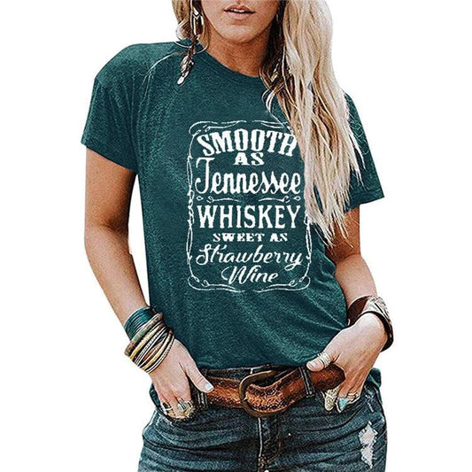 Ladies blouse by Ancient Energy featuring letter printing, round neck, short sleeves, casual T-shirt for women.