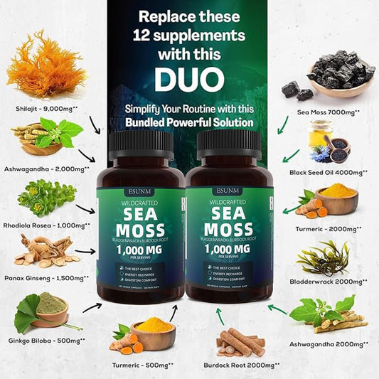 Ancient Energy Seaweed Compound Vitamin Capsules in a bottle, showing the supplement packaging and capsules inside.