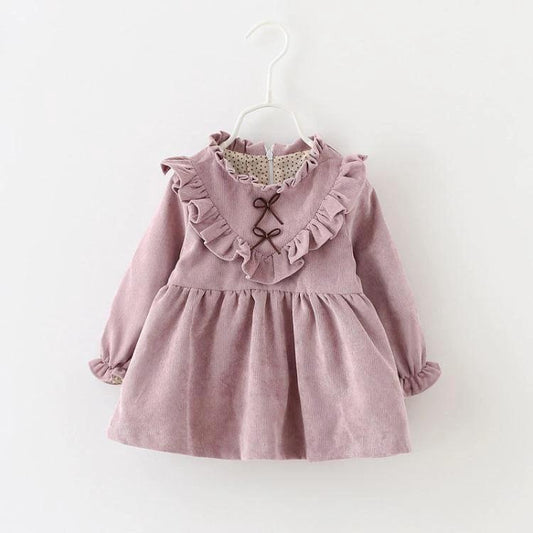 Baby girl spring Korean dress with corduroy skirt and blouse, featuring a cute, lightweight design for children by Ancient Energy.