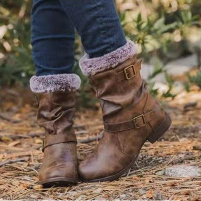 Warm women's snow boots by Ancient Energy featuring stylish European and American autumn and winter fashion design.