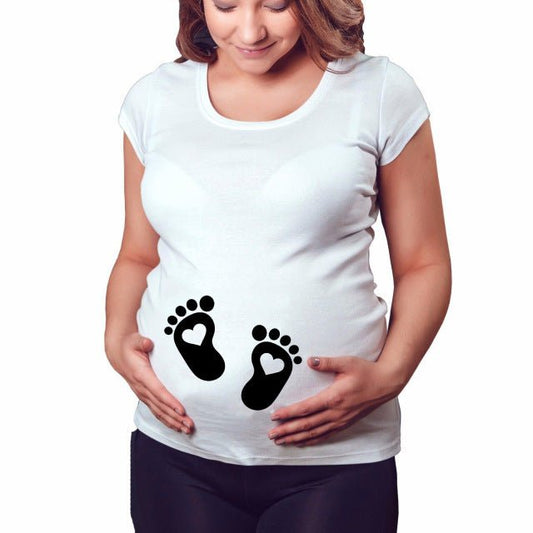 Slim maternity women’s T-shirt by Ancient Energy featuring funny letter print, O-neck style, perfect for pregnancy comfort.