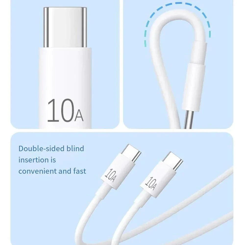 Universal 120W 10A fast charger with dual USB-C and Type-C cable for Samsung and Xiaomi devices, high-speed data transfer wire.