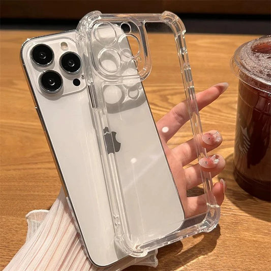 Luxury shockproof transparent iPhone case by BIBIBALL for iPhone 11 to 15, showing clear bumper design and protection features.