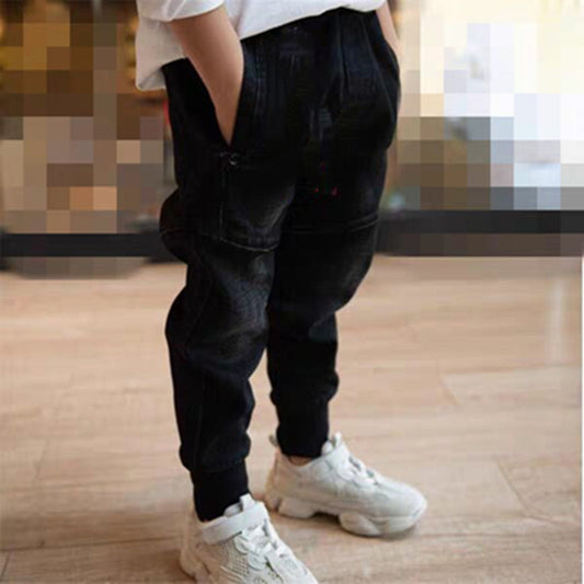 Kids black jeans by Ancient Energy, single spring and autumn boys' pants with a comfortable fit and casual style.