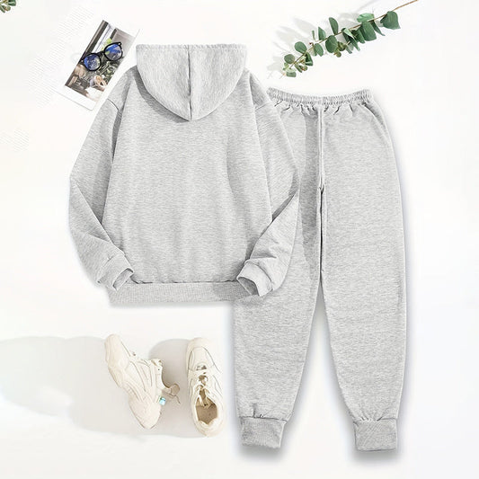 Women's Solid 2-Piece Set Letter Print Hoodie With Pocket