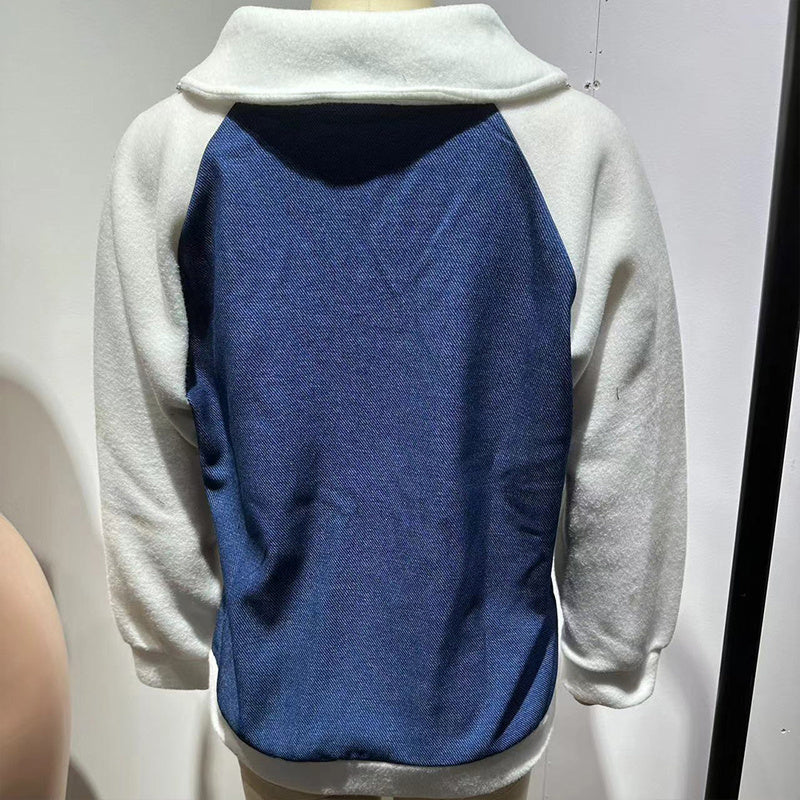 Chaqueta de mezclilla patchwork con cremallera para mujer