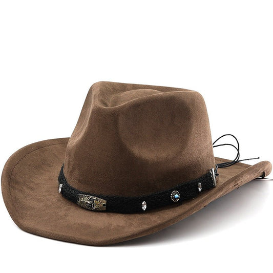 Unisex western cowboy hat with ethnic style, made by FitiqueFit, featuring a wide brim and traditional design.