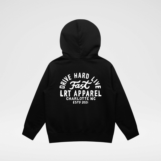 Baby and toddler THE APEX HOODIE by LITTLE RAD THINGS in recycled black, soft and cozy outerwear for little ones.