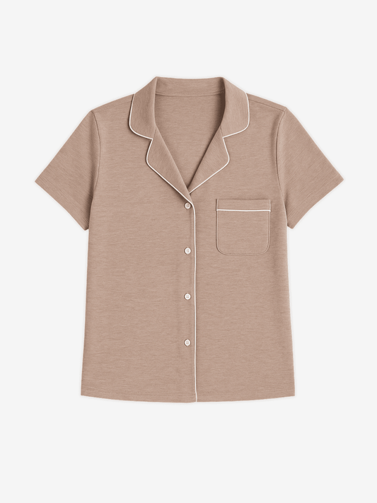 Lusome Sleep USA Donna short sleeve shirt in soft fabric with a relaxed fit, displayed on a hanger.