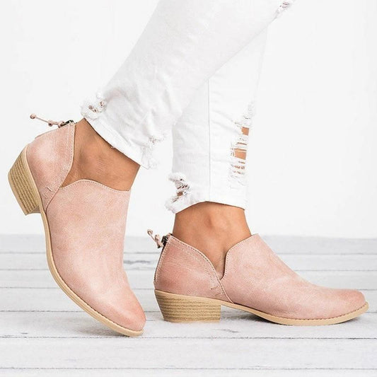 Mandotos women's autumn ankle boots with retro high heels, stylish leather design and ankle-length cut for a fashionable look.