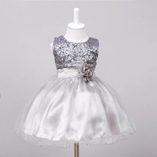 Baby sequin dress by MANDOTOS featuring flower girl style, perfect for wedding and princess-themed occasions.