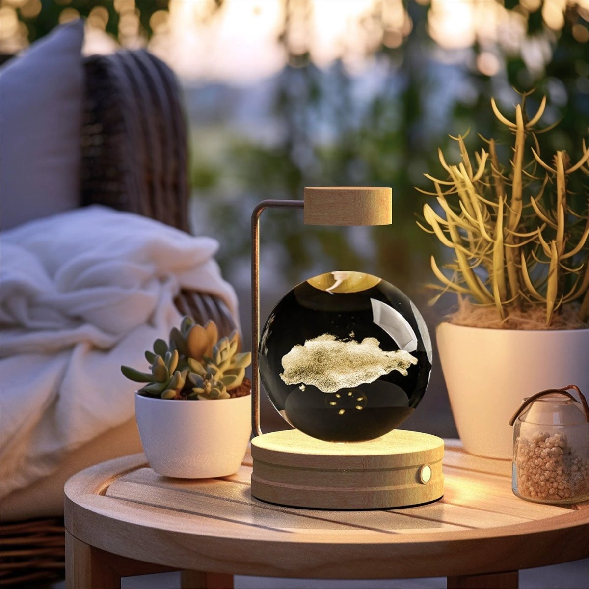 Mandotos crystal ball cosmic dinosaur indoor night light with USB power, warm glow, ideal for bedside or birthday gift.