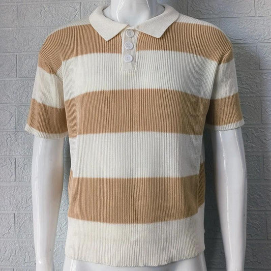 Men's summer fashion short sleeve lapel sweater by MANDOTOS, stylish casual men's clothing, lightweight and comfortable for warm weather.