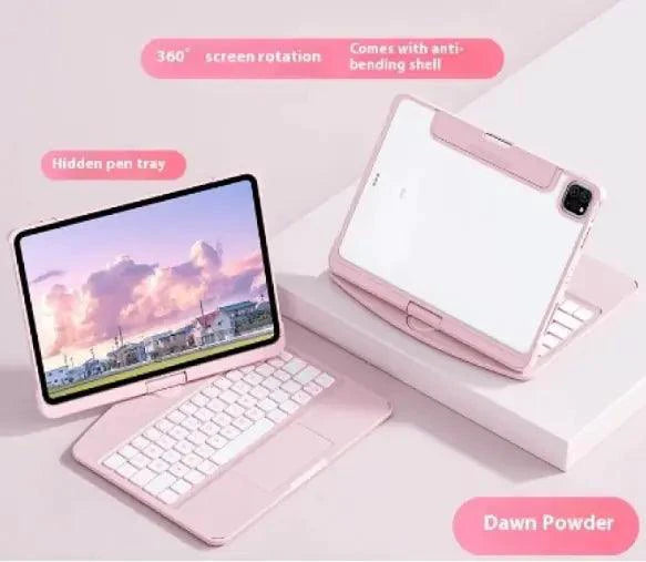 Mandotos 360° swivel keyboard clear case showing transparent protective cover for a standard keyboard.