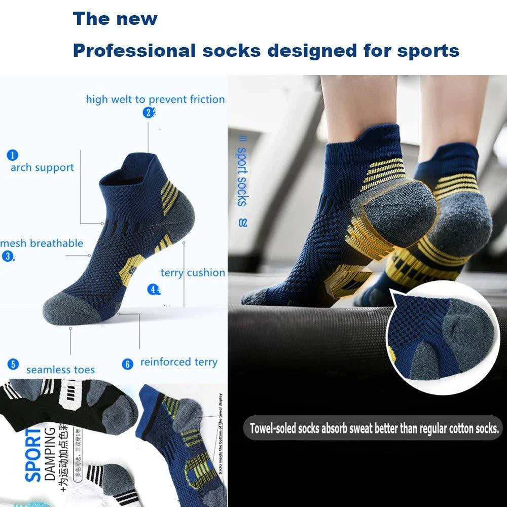Mandotos 3-pair professional fitness sports socks with towel bottom, non-slip grip, quick-drying material, suitable for men and women.