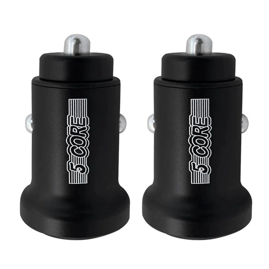 MANDOTOS 5Core SpeedCharge Car USB-C Adapter connected to a vehicle's charging port, compact and lightweight design for fast charging.