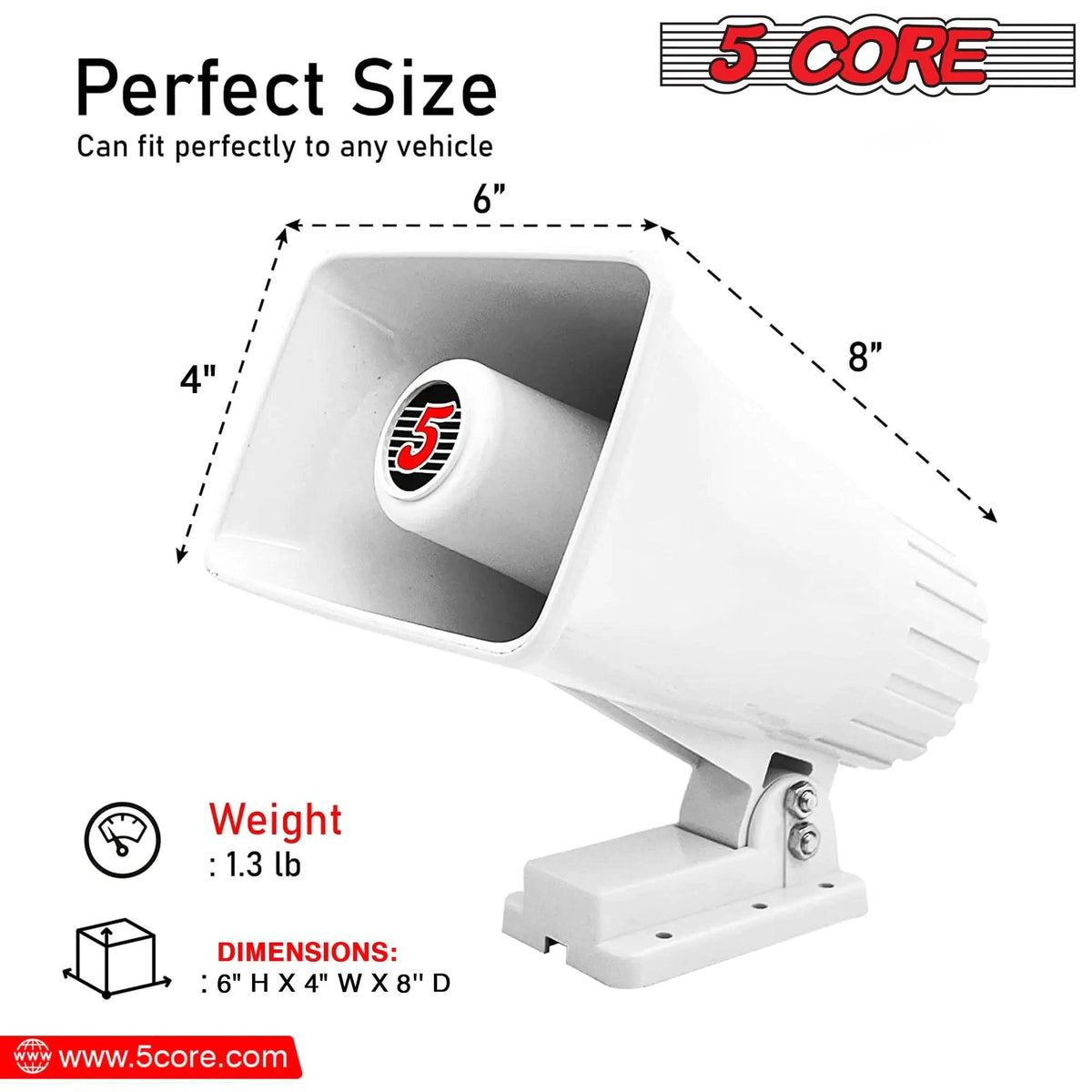 Mandotos 5Core Universal PA Horn Speaker 50W, 6x4 inch size, black speaker with mounting bracket for public address systems.