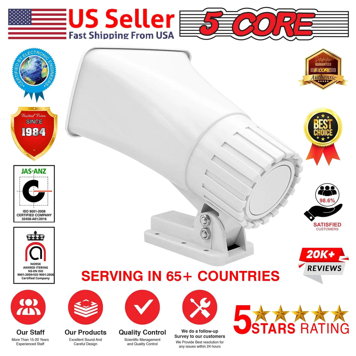 Mandotos 5Core Universal PA Horn Speaker 50W 6x4, outdoor loudspeaker with high power and durable design for public address systems.