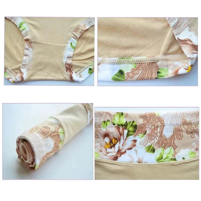 Set of 5 printed cotton women's underwear briefs, plus size, with cute designs, comfortable fit, and sexy underpants for women.