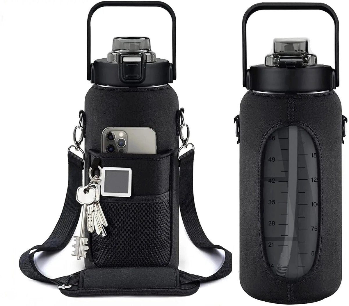 Mandotos 64oz motivational hydration bottle with measurement markings and leak-proof lid for gym and outdoor use.
