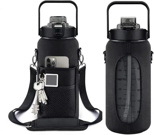 Mandotos 64oz motivational hydration bottle with time markers and durable plastic for easy water drinking.