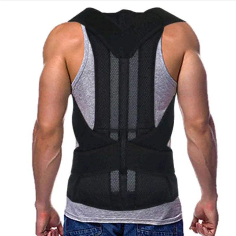Mandotos adjustable back brace and posture corrector with straps supporting upper and lower back for improved posture.