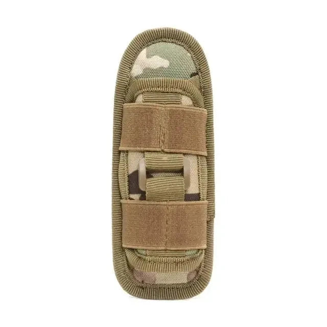 Mandotos Adventure Belt Flashlight Carrier with adjustable strap and secure holder for outdoor flashlight storage.