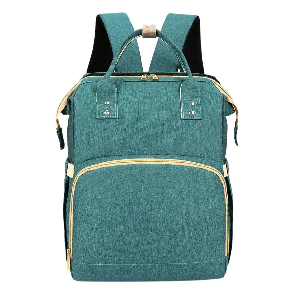 MANDOTOS all-in-one stroller diaper backpack with multiple compartments and adjustable straps, designed for convenient parent travel