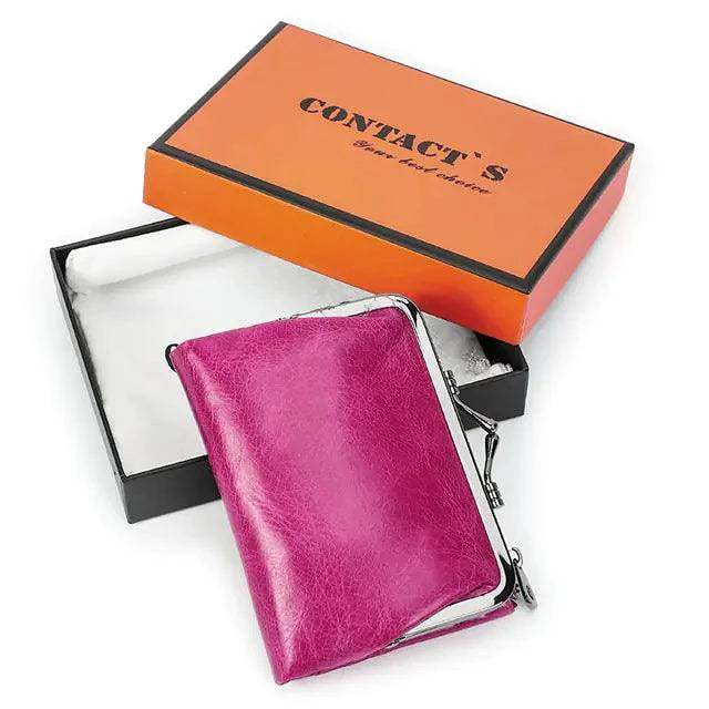 Mandotos authentic leather ladies' wallet showing multiple card slots and a zip coin compartment on a neutral background.