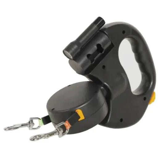 MANDOTOS AutoExtend towing rope with built-in light, durable black nylon strap for vehicle recovery and towing.