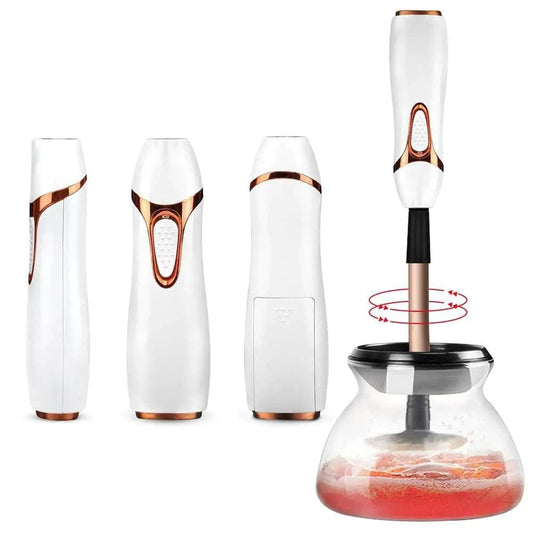 Mandotos automatic makeup brush cleaner with rotating brush system for quick, thorough cleaning of makeup brushes.