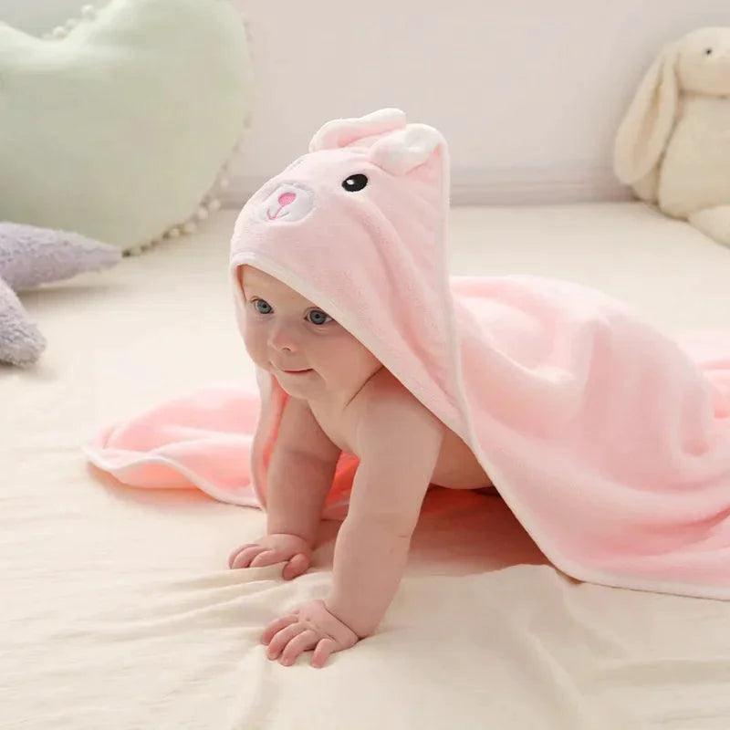 Mandotos baby hooded bath towel with cartoon animal design, soft towel blanket, toddler bathrobe, warm swaddle wrap for boys and girls.