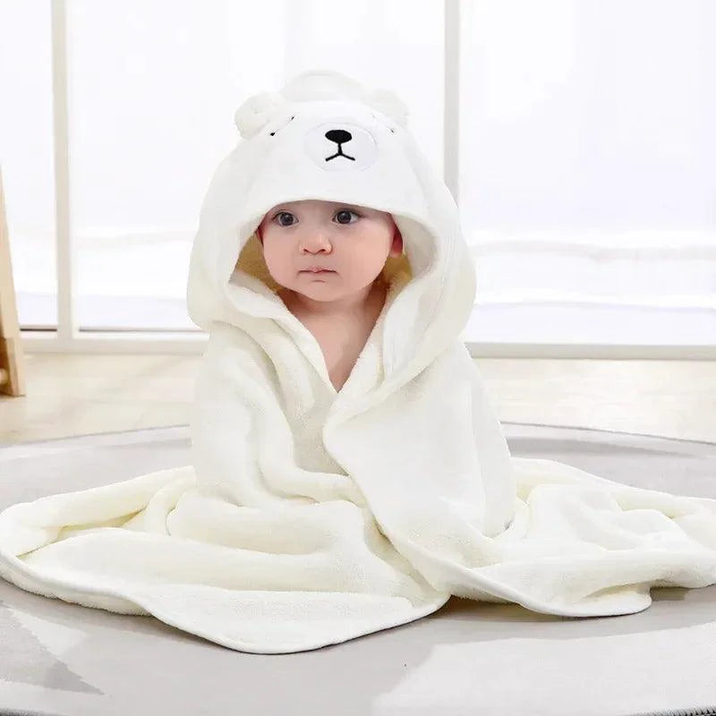 Mandotos baby hooded bath towel with cartoon animal design, soft towel blanket and toddler bathrobe for boys and girls.