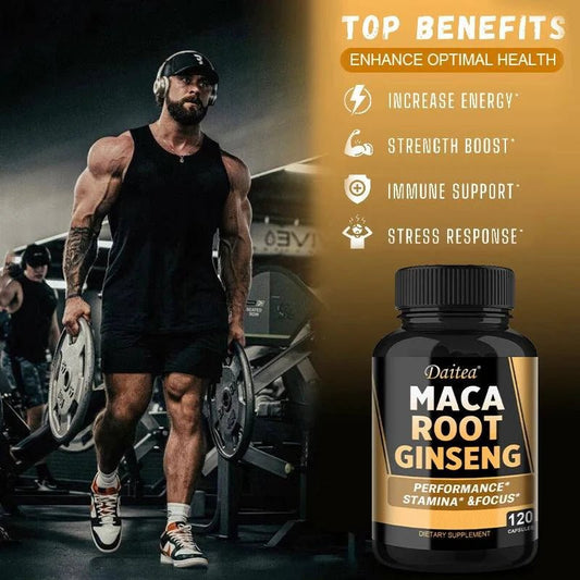 Mandotos Black, Red, and Yellow Maca Root Ginseng Extract supplement for men and women supporting energy, stamina, and focus.