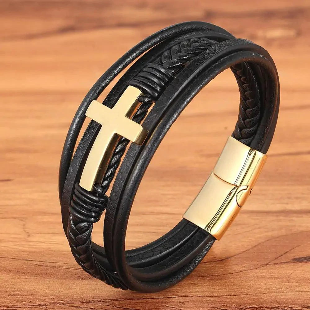 Mandotos Bonded Love Leather Bracelet featuring braided leather and metal clasp for a stylish, durable accessory.