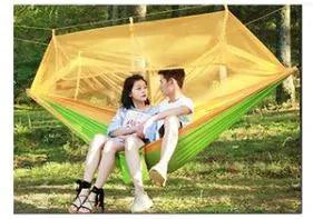 Mandotos bug-free camp hammock for two with mosquito protection, ideal for serene outdoor relaxation and camping adventures.