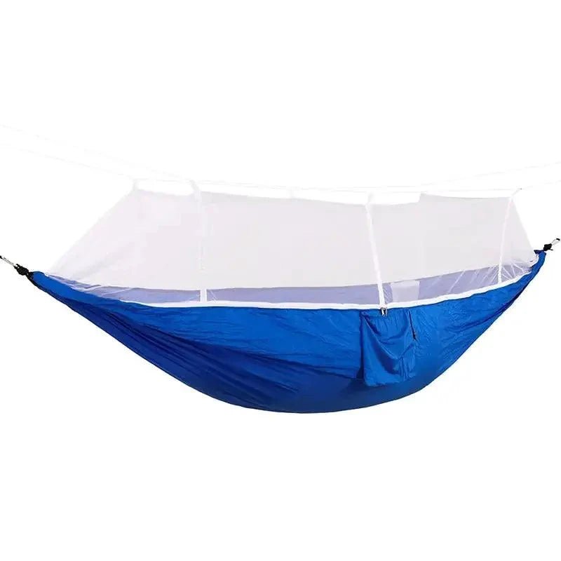 Mandotos bug-free camp hammock made of durable 210T nylon fabric, designed to keep insects away for a peaceful outdoor experience.