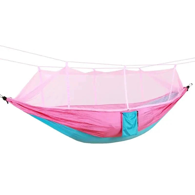 Mandotos Bug-Free Camp Hammock made of durable 210T nylon fabric, designed for insect-free outdoor relaxation in nature.
